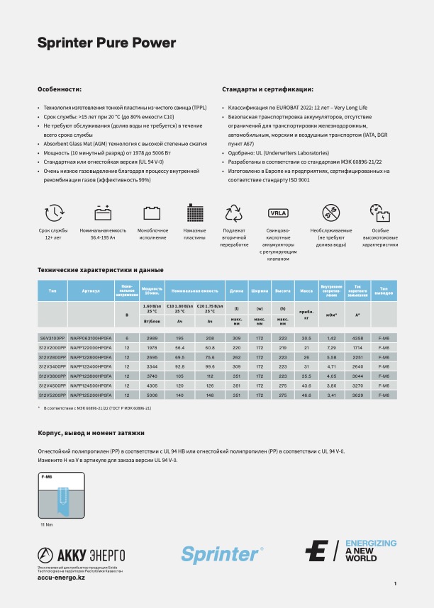 Технические данные Sprinter Pure Power